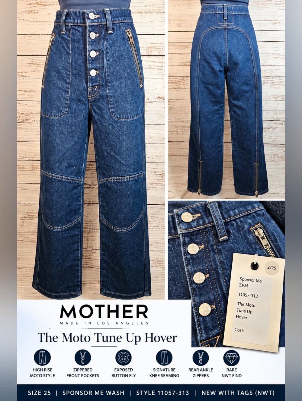 MOTHER The Moto Tune Up Hover NWT Jeans 25 Sponsor Me Moto Zipper Rare